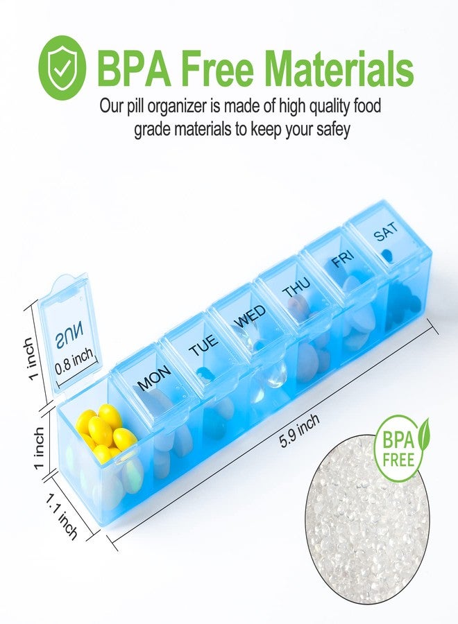 Qeedy 4 Pack Weekly Pill Organizer, 7 Days Pill Case Travel Daily Pill Box Portable Medicine Organizer and Planner with Compartment for Vitamins, Fish Oil, Supplements and Medication (4 Colors) - Image 5